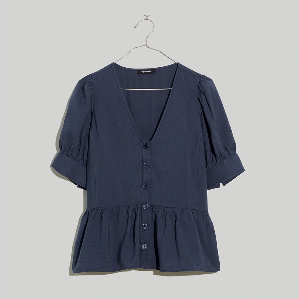 MADEWELL Drapeweave Puff-Sleeve Peplum Top